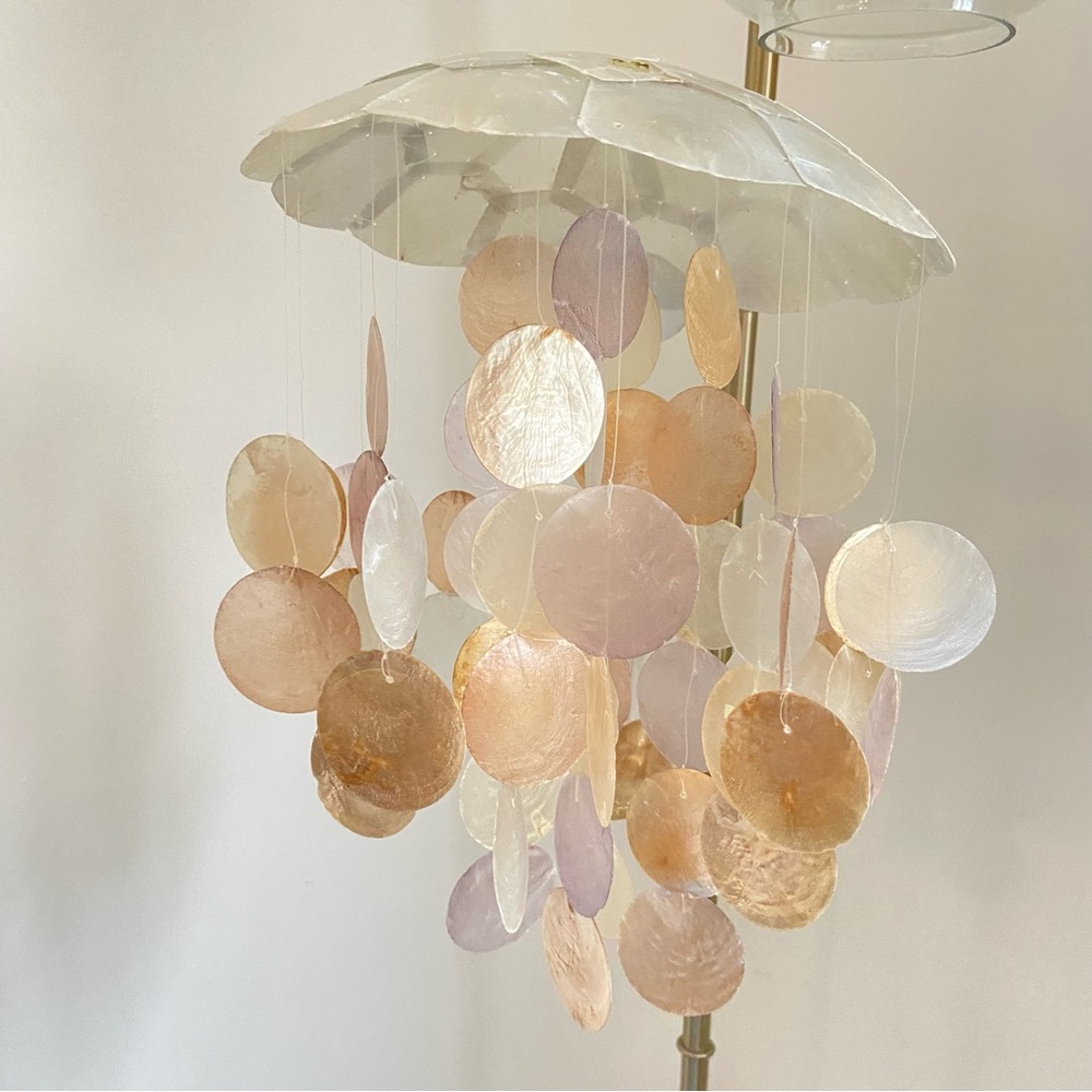 Like New! Capiz Shell Wind Chime – Blush & Champagne Coastal Hanging Decor